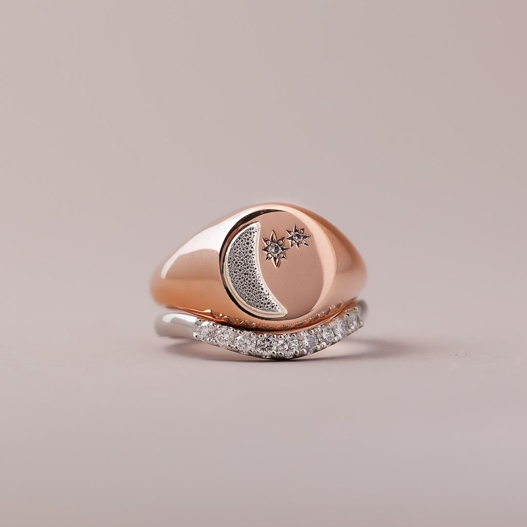 Crescent diamond Moon Monogram ring in 9ct Rose gold