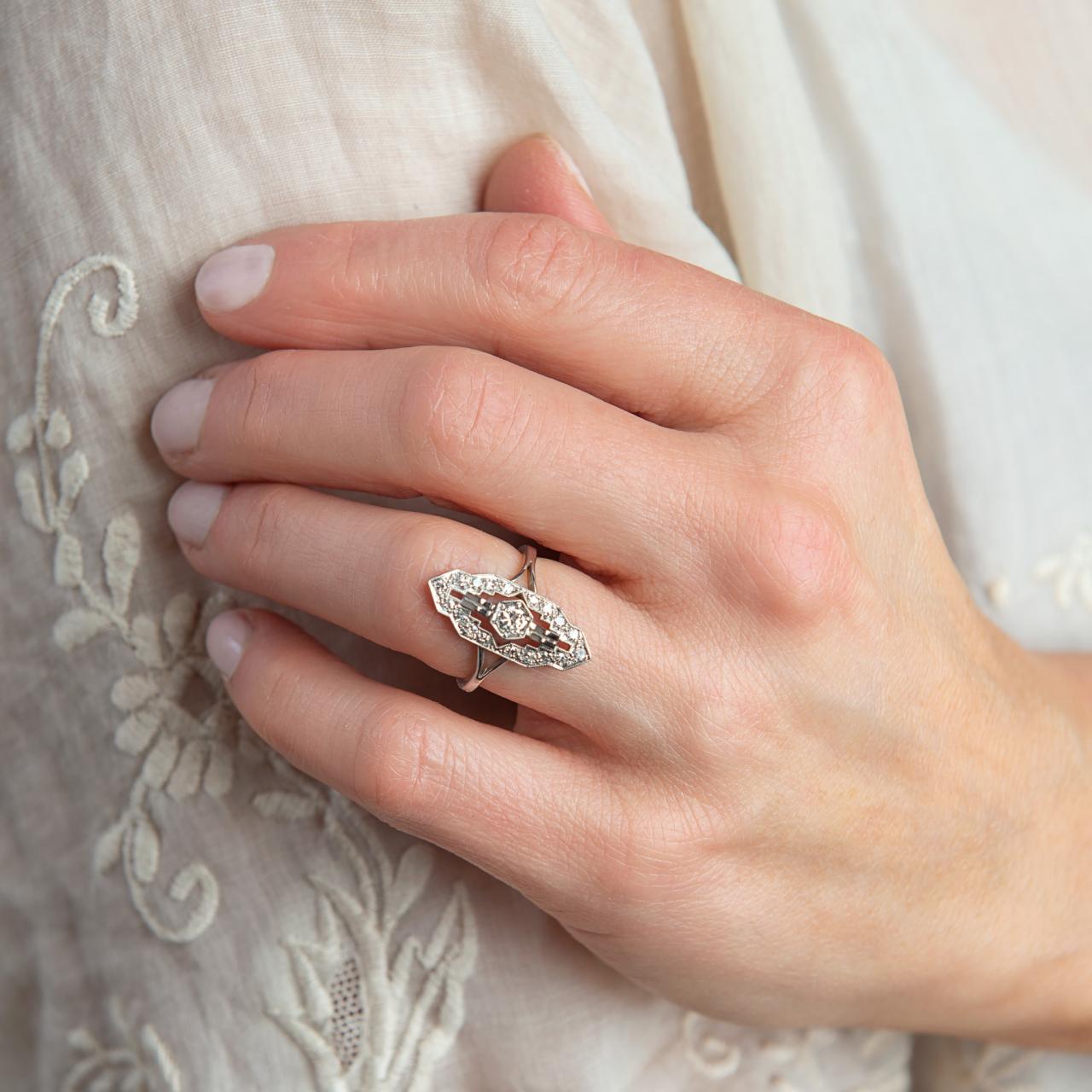 Platinum Art Deco plaque ring