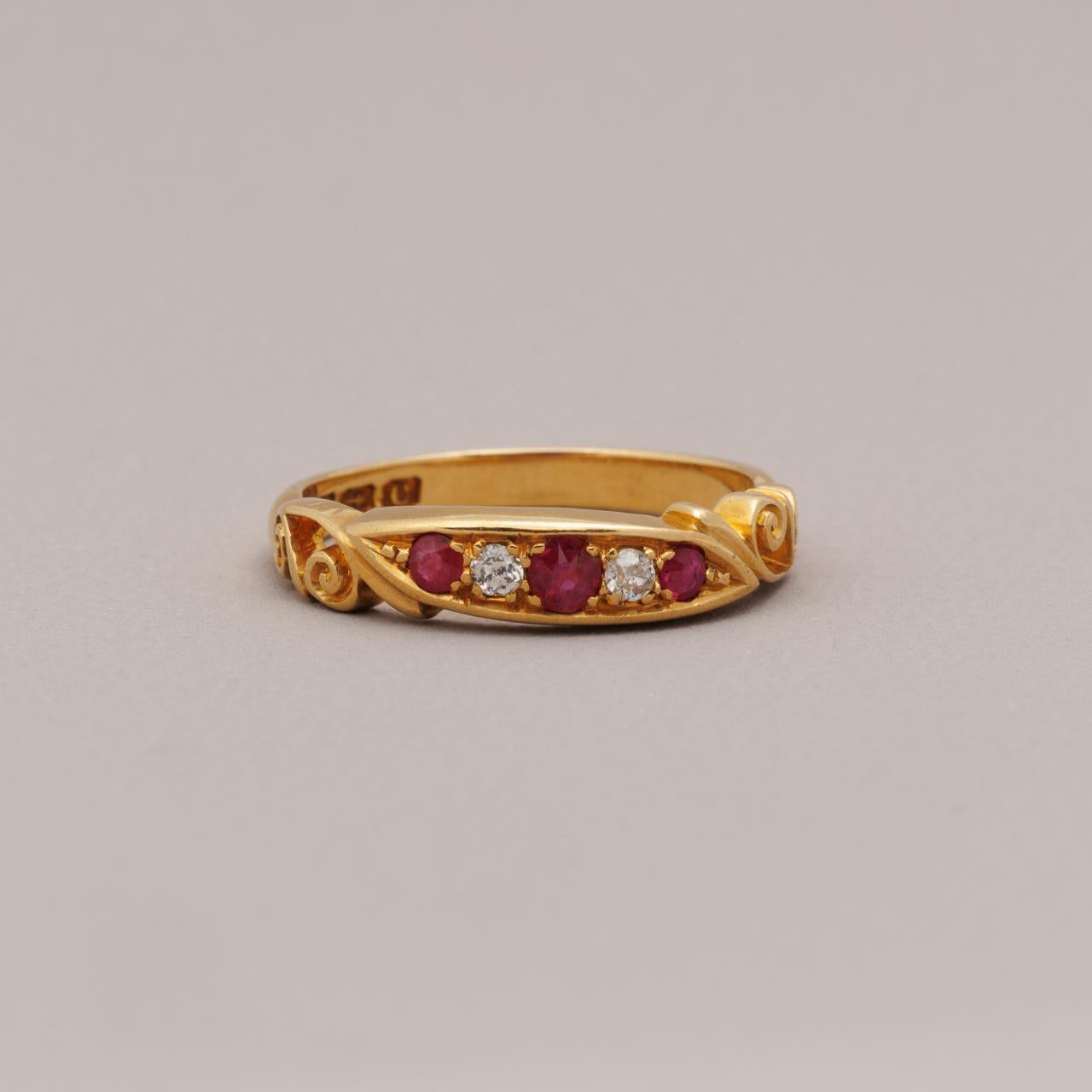 Ruby & Diamond five stone antique gypsy ring
