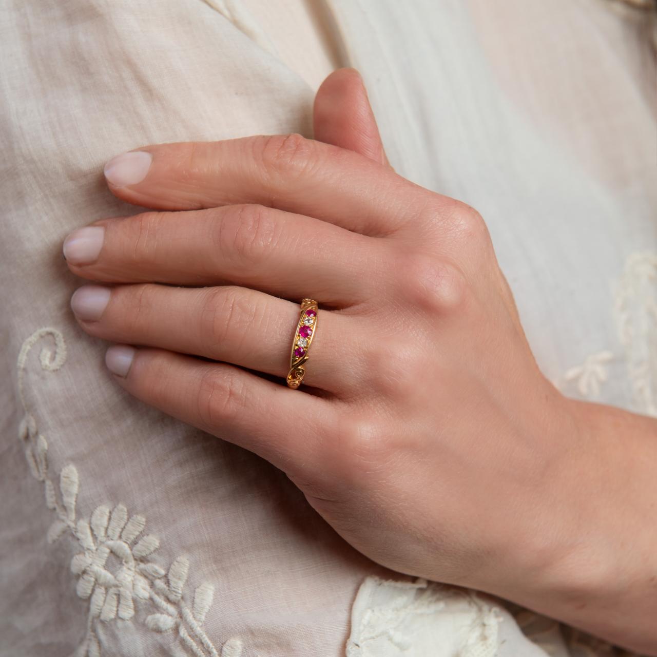 Ruby & Diamond five stone antique gypsy ring