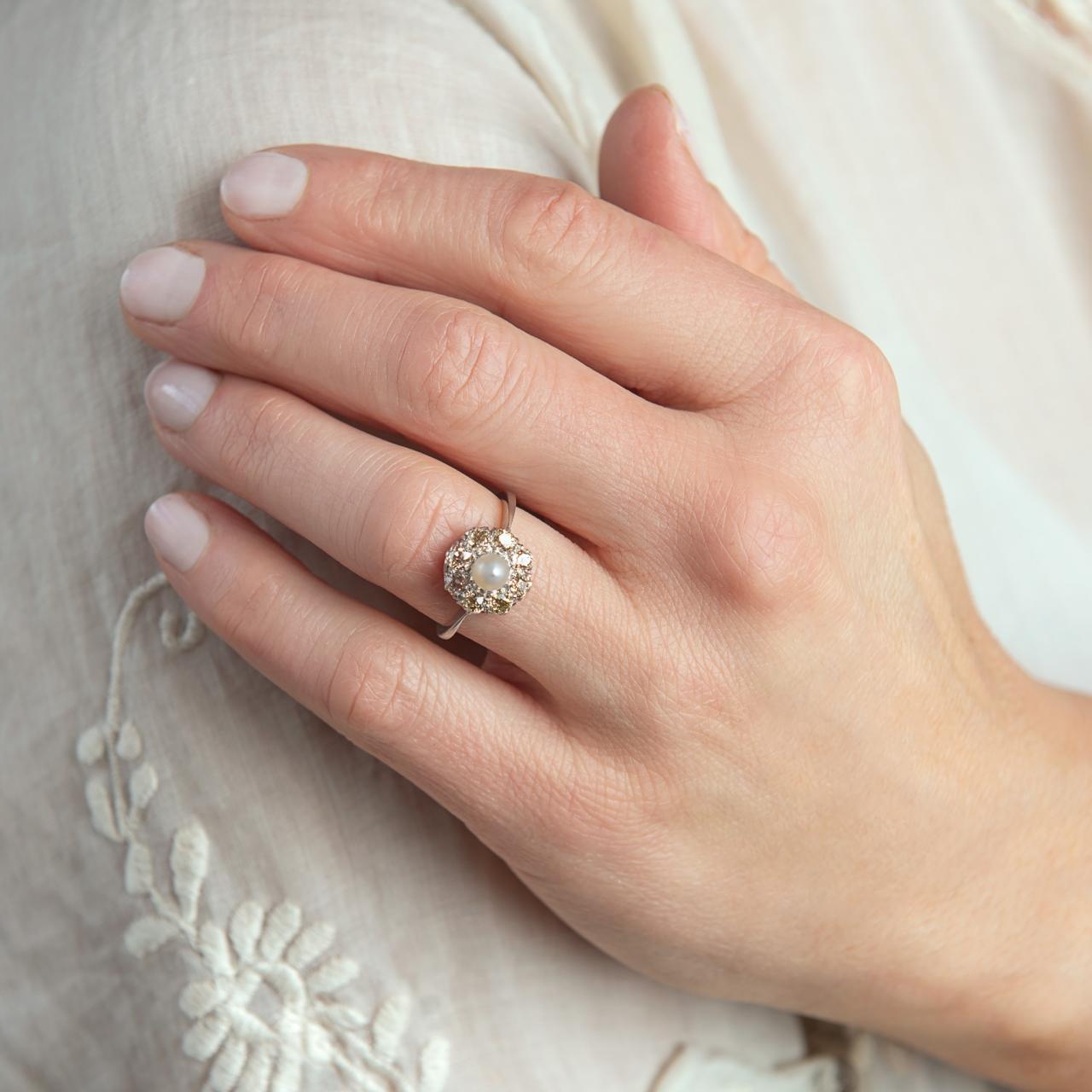 Old-cut & Pearl cluster ring