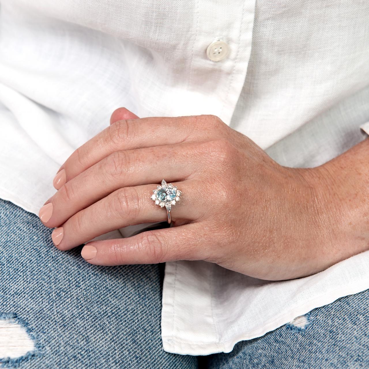 Fancy cut diamond & Aquamarine oval cluster