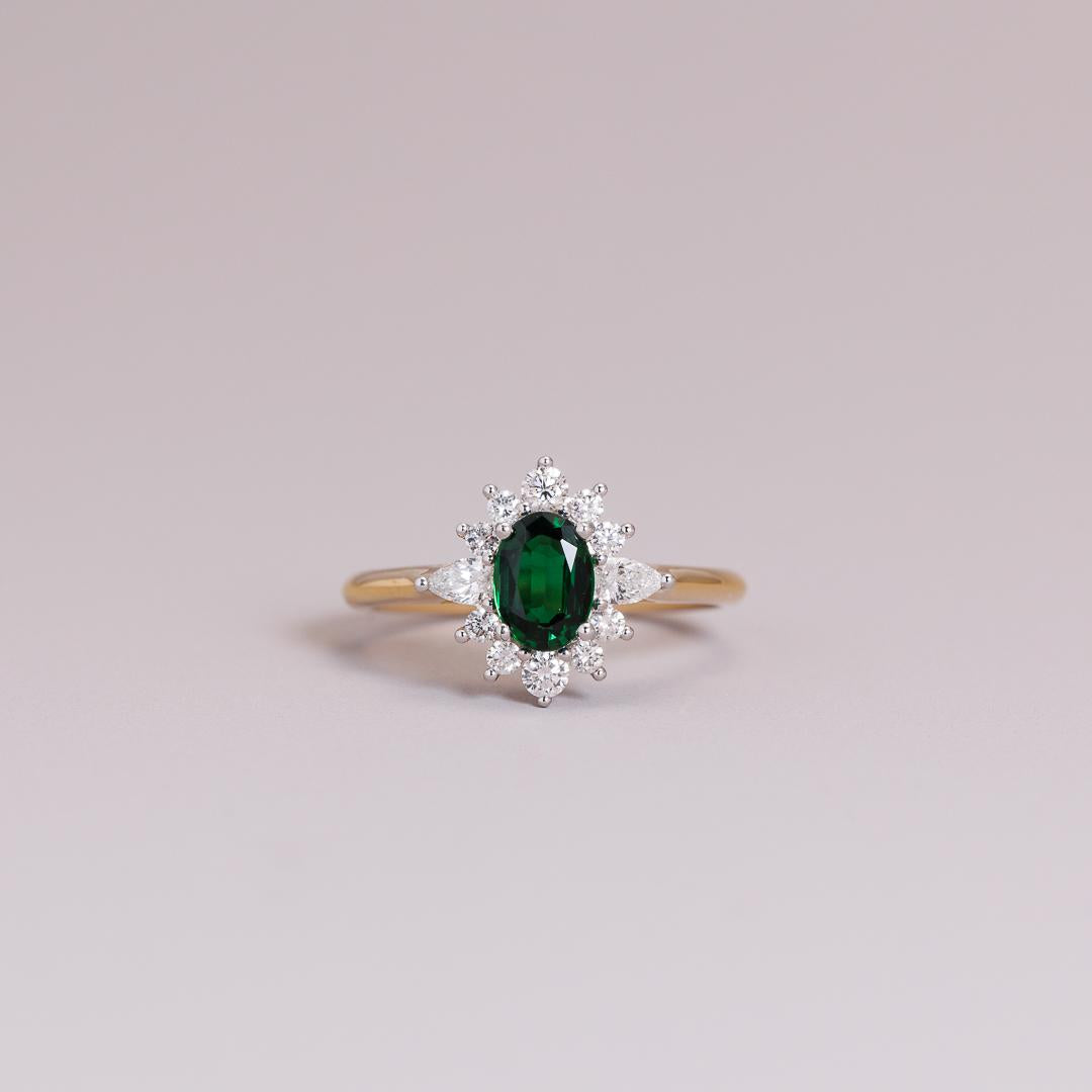 Oval green Tourmaline & Diamond Halo