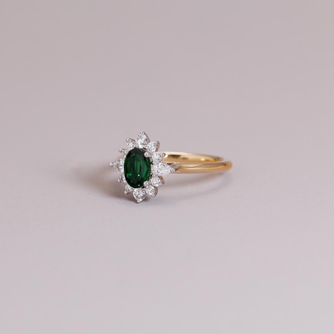 Oval green Tourmaline & Diamond Halo