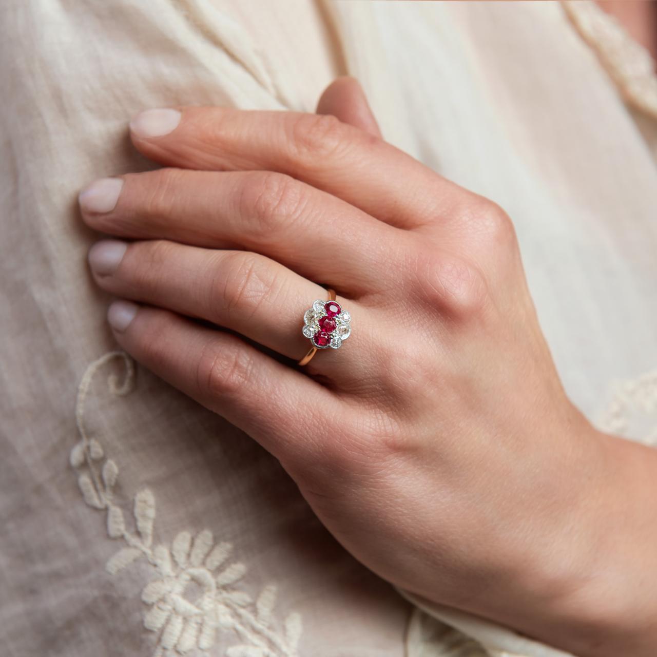 Antique diamond multi-row ring