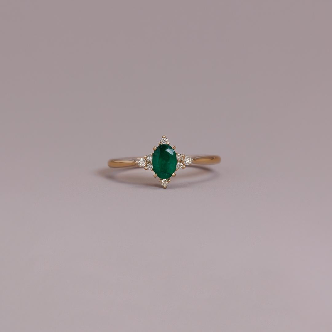 Dainty Emerald & diamond dress ring