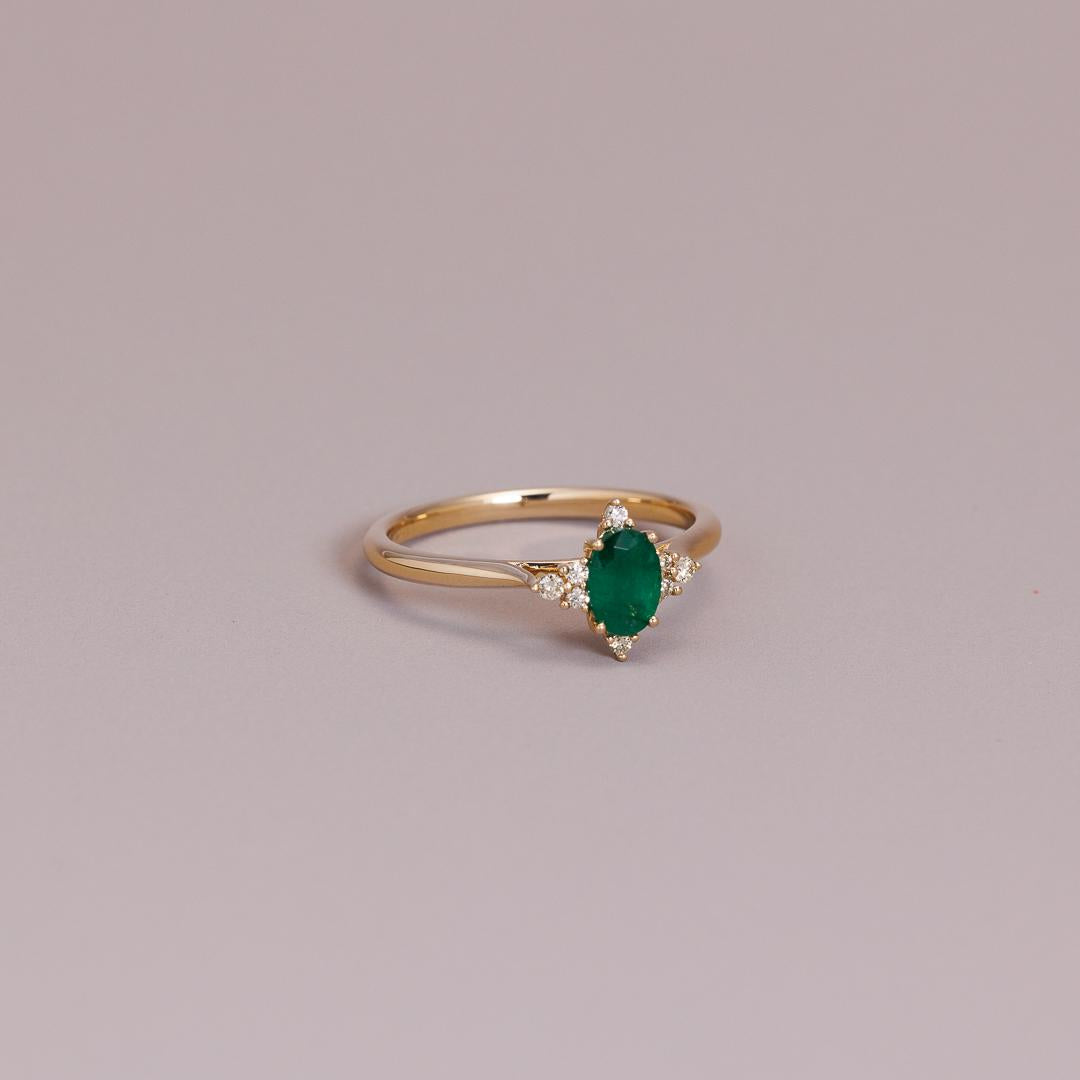 Dainty Emerald & diamond dress ring