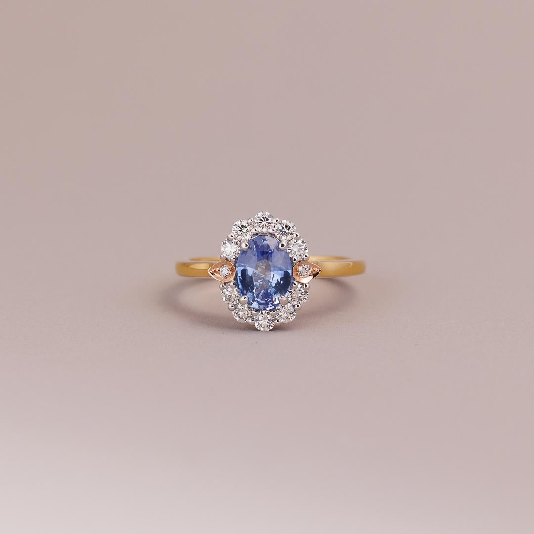 Oval cut Ceylon Sapphire and diamond engagement ring