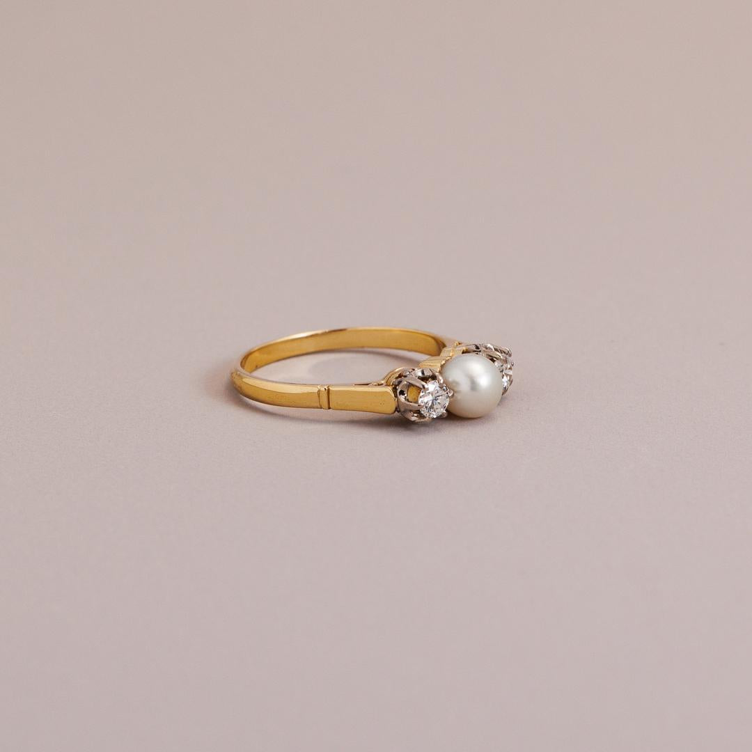 Vintage pearl & diamond three-stone ring