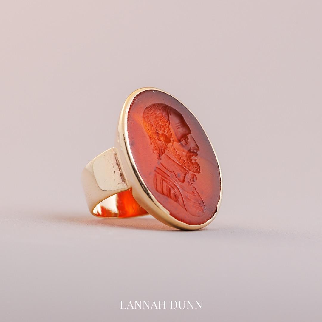 Large oval carved stone ‘Shakespeare’ ring