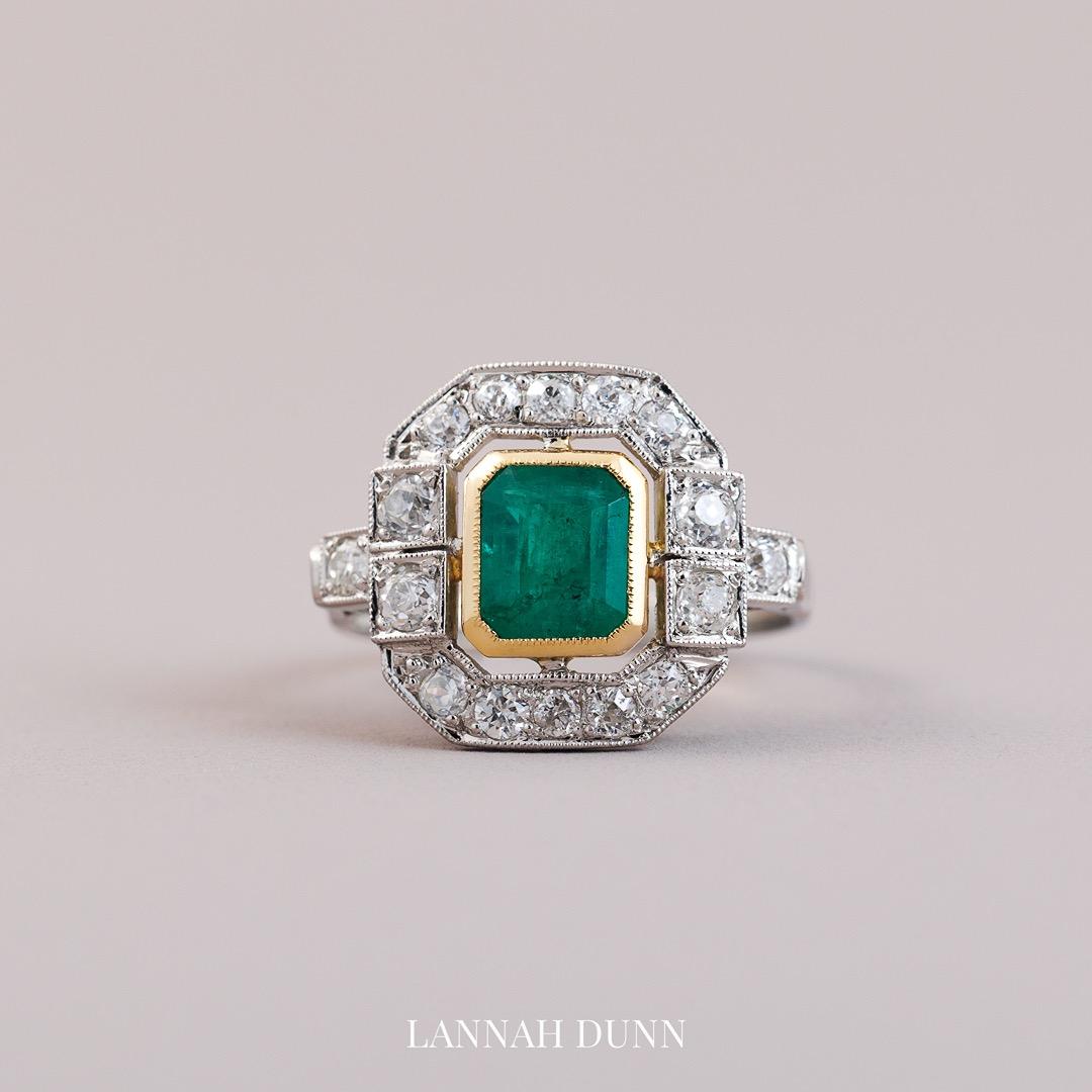 French Art Deco Platinum & 18ct Emerald & diamond ring