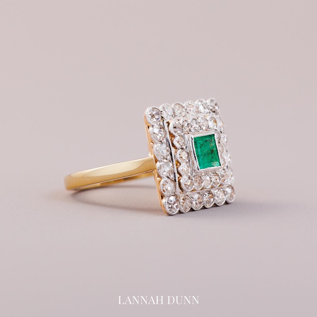 Edwardian Emerald & diamond cluster