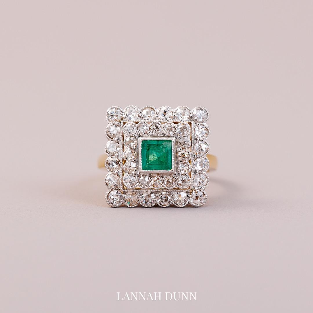 Edwardian Emerald & diamond cluster