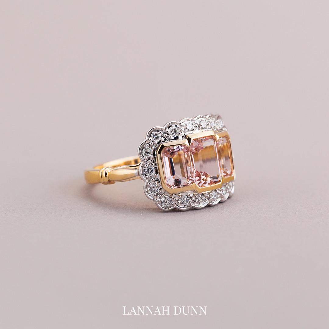 Vintage style Morganite & Diamond Plaque ring