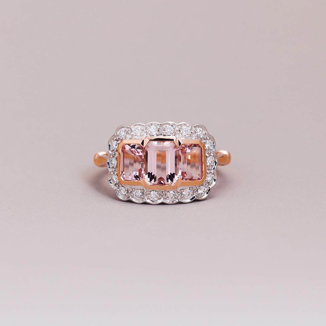 Vintage style Morganite & Diamond Plaque ring