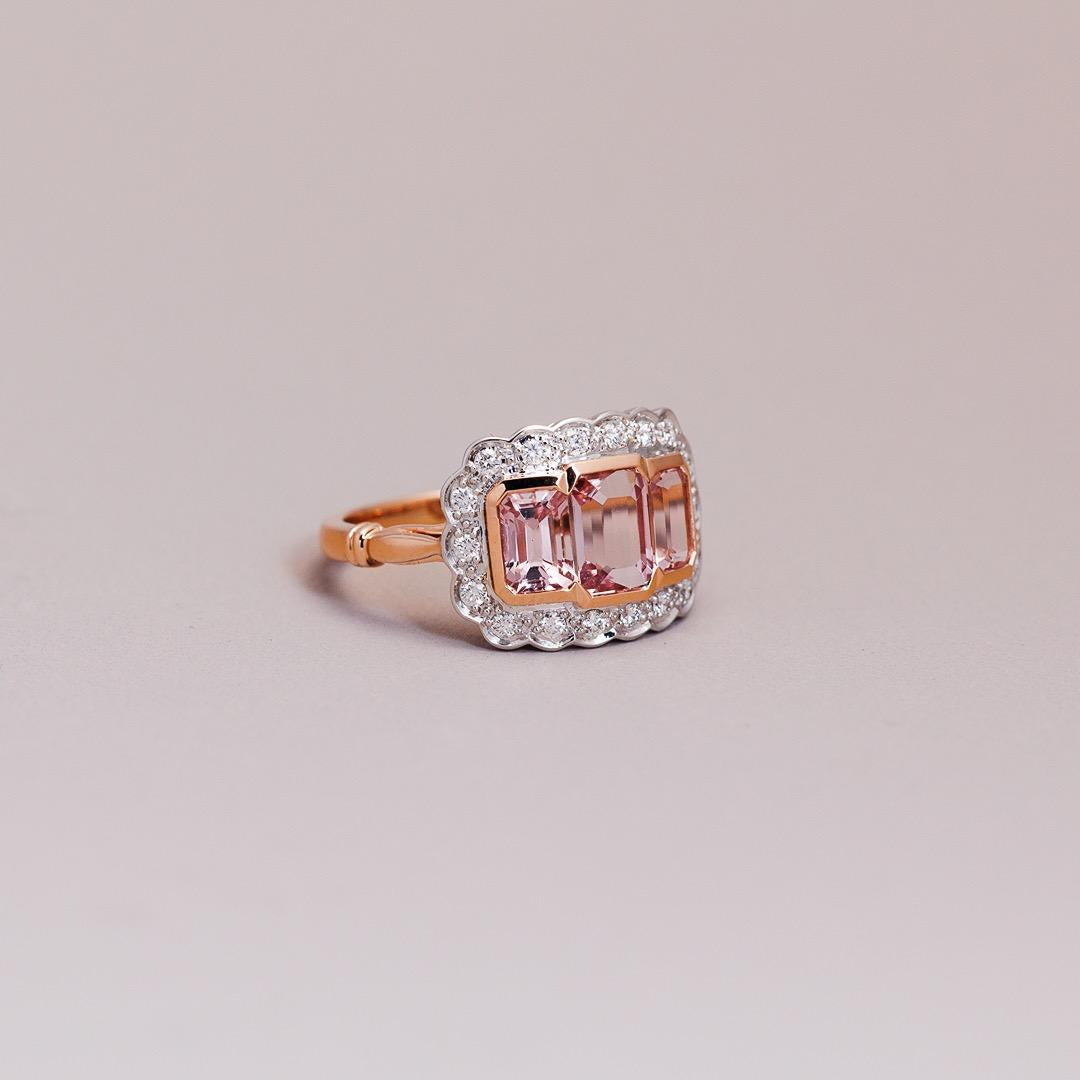 Vintage style Morganite & Diamond Plaque ring