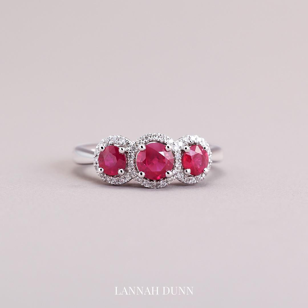 Ruby and diamond triple cluster anniversary ring