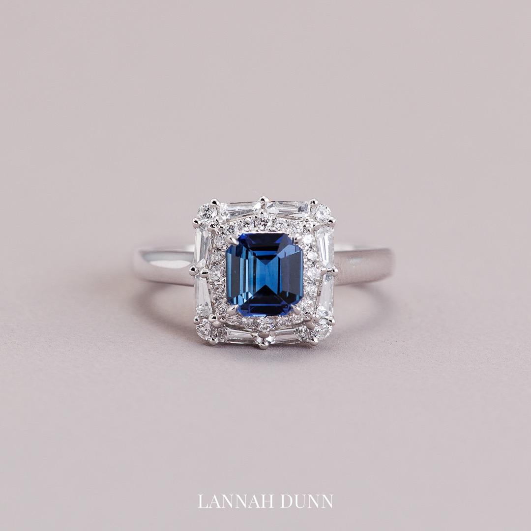 Sapphire & diamond geometric design ring