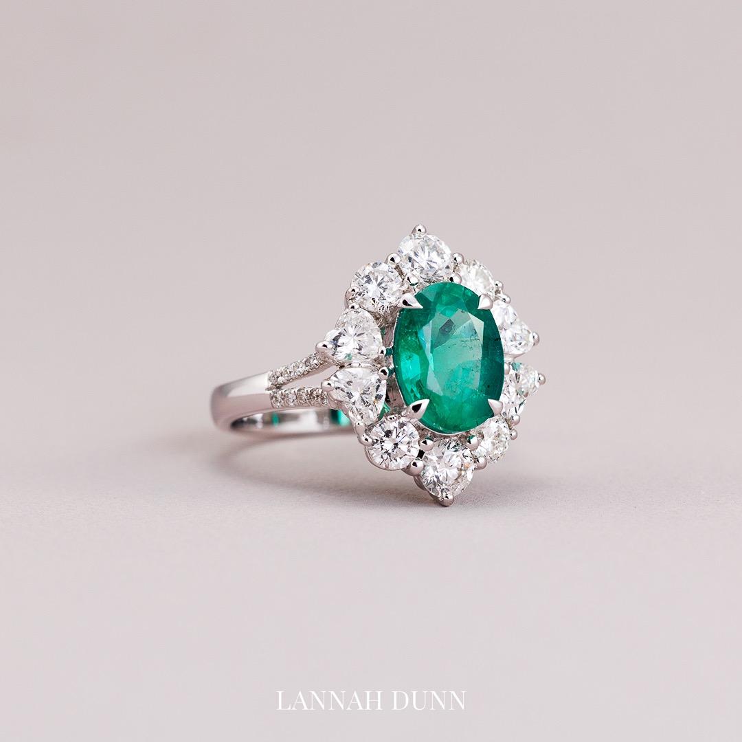 Emerald & diamond cluster ring