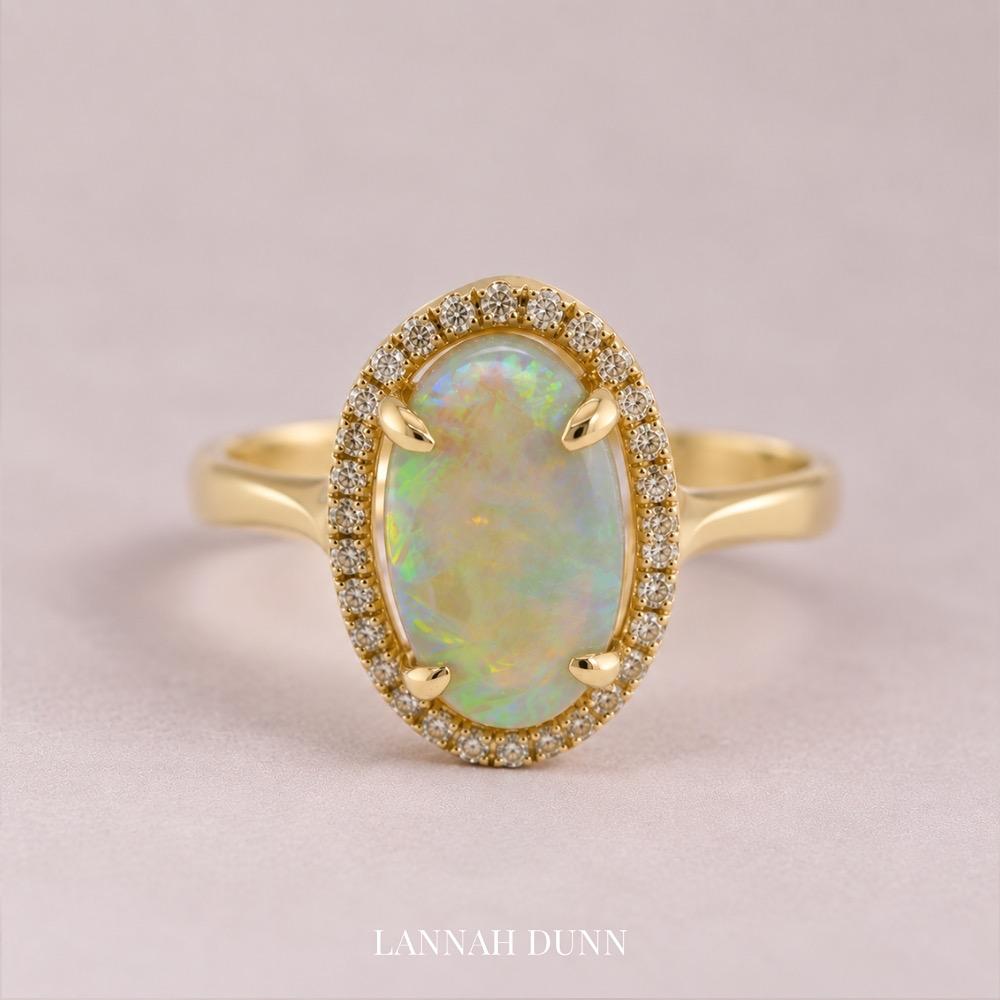 Australian opal and dainty diamond ring
