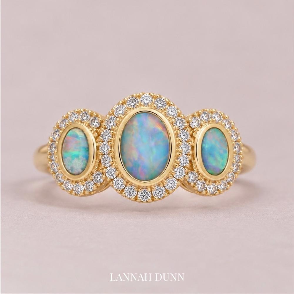 Australian opal & diamond triple cluster