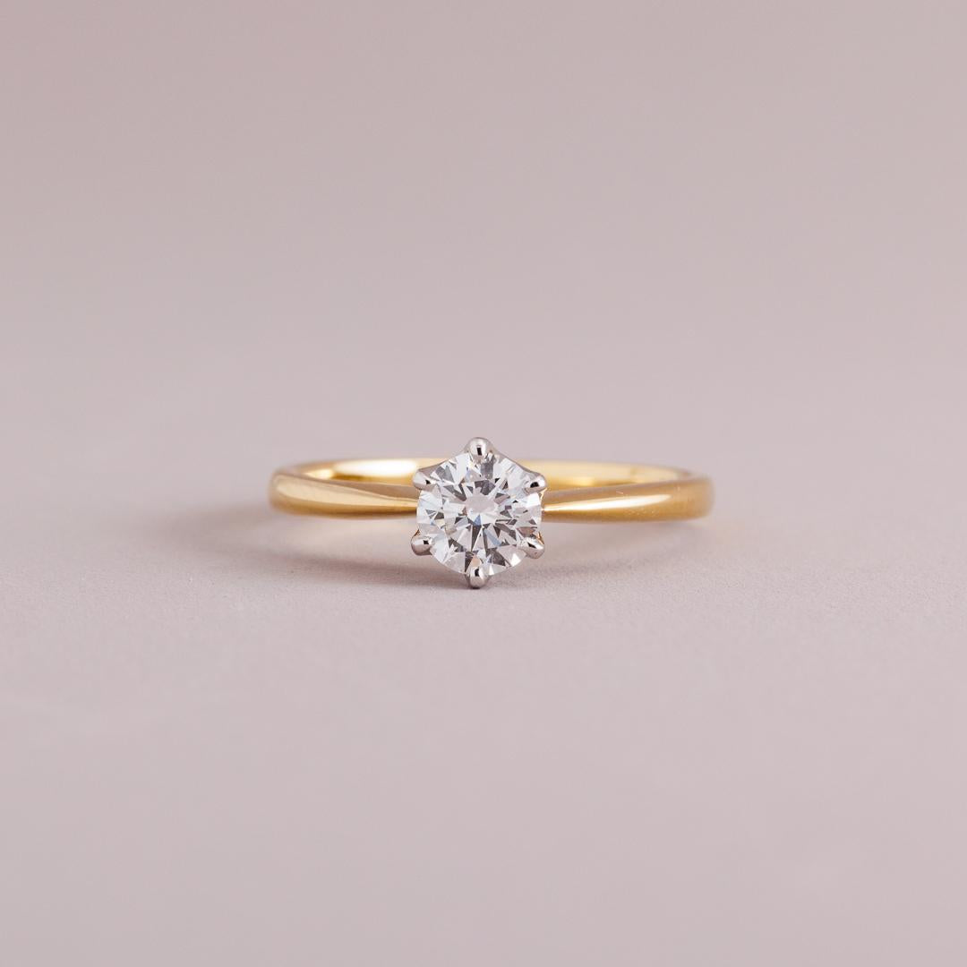 LD Classic Round Brilliant Cut Solitaire engagement ring in yellow gold