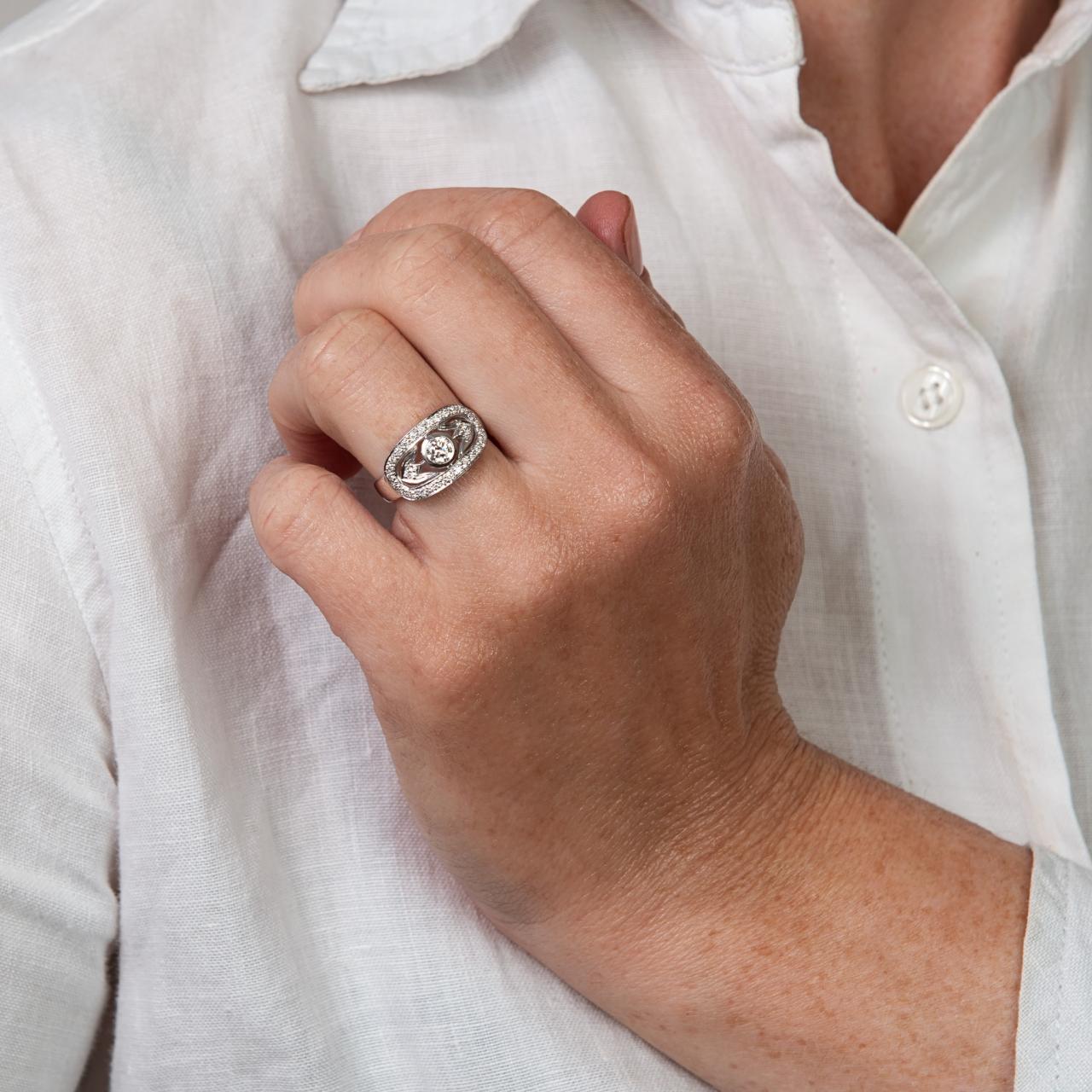 White Art Deco plaque ring