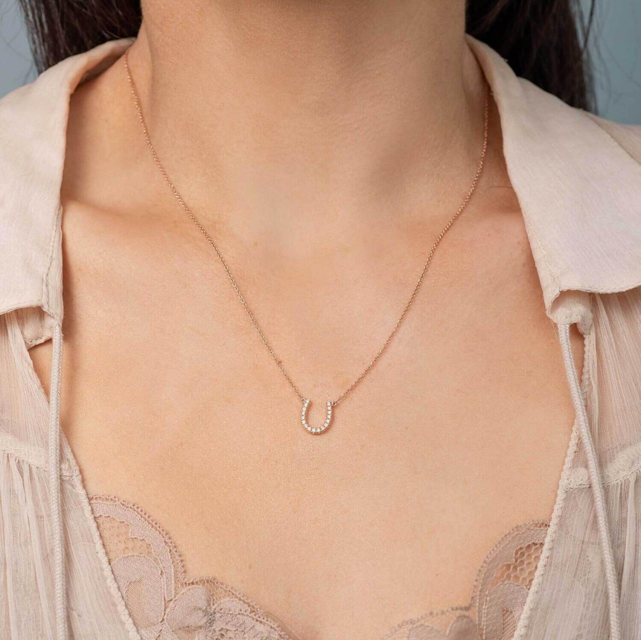 Signature LD Mini Diamond Horseshoe Necklace select from yellow, rose or white gold