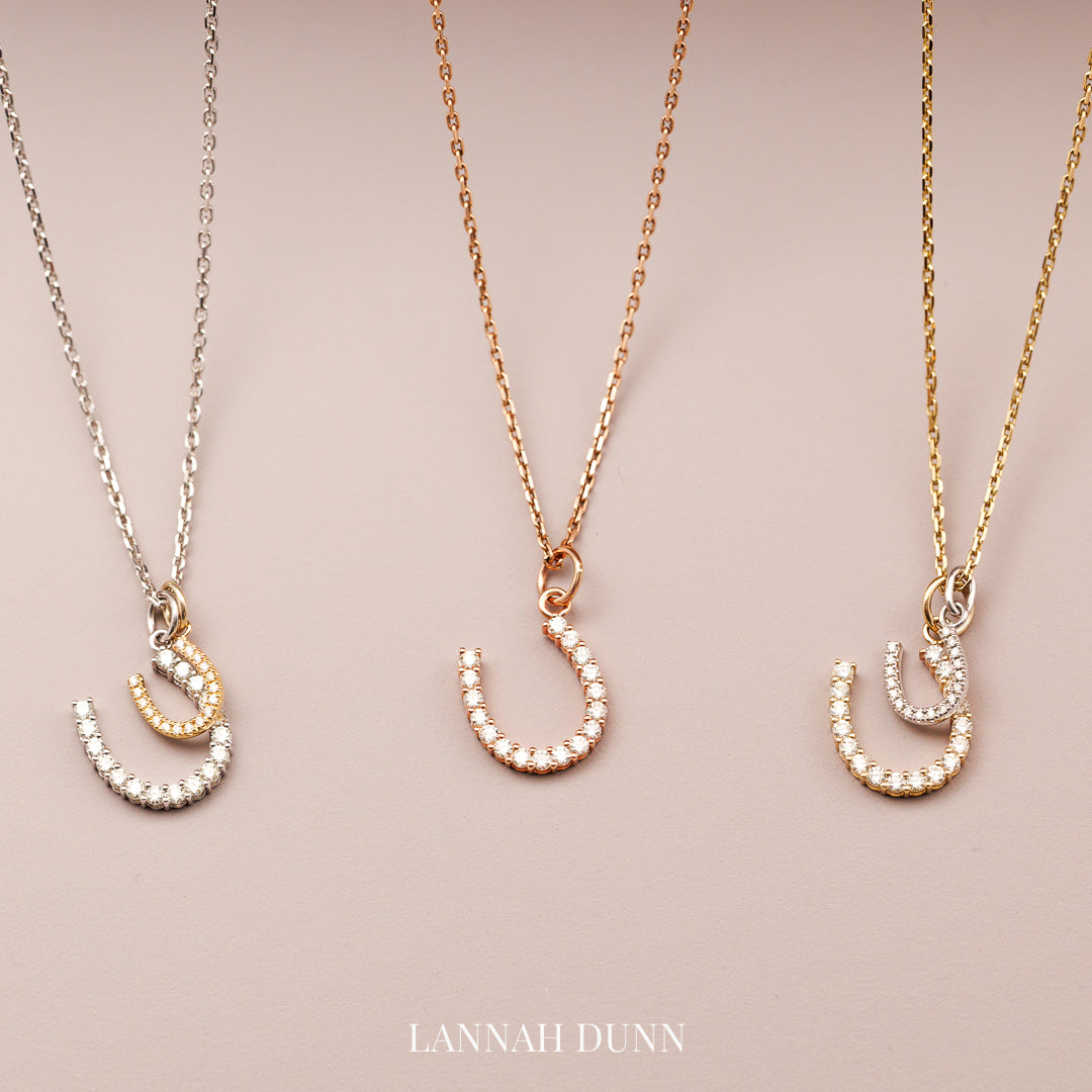 9ct rose gold 9ct yellow gold 9ct white gold LD signature diamond horseshoe charm pendant