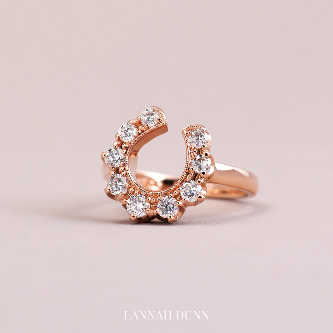 9ct rose gold LD signature vintage diamond horseshoe ring