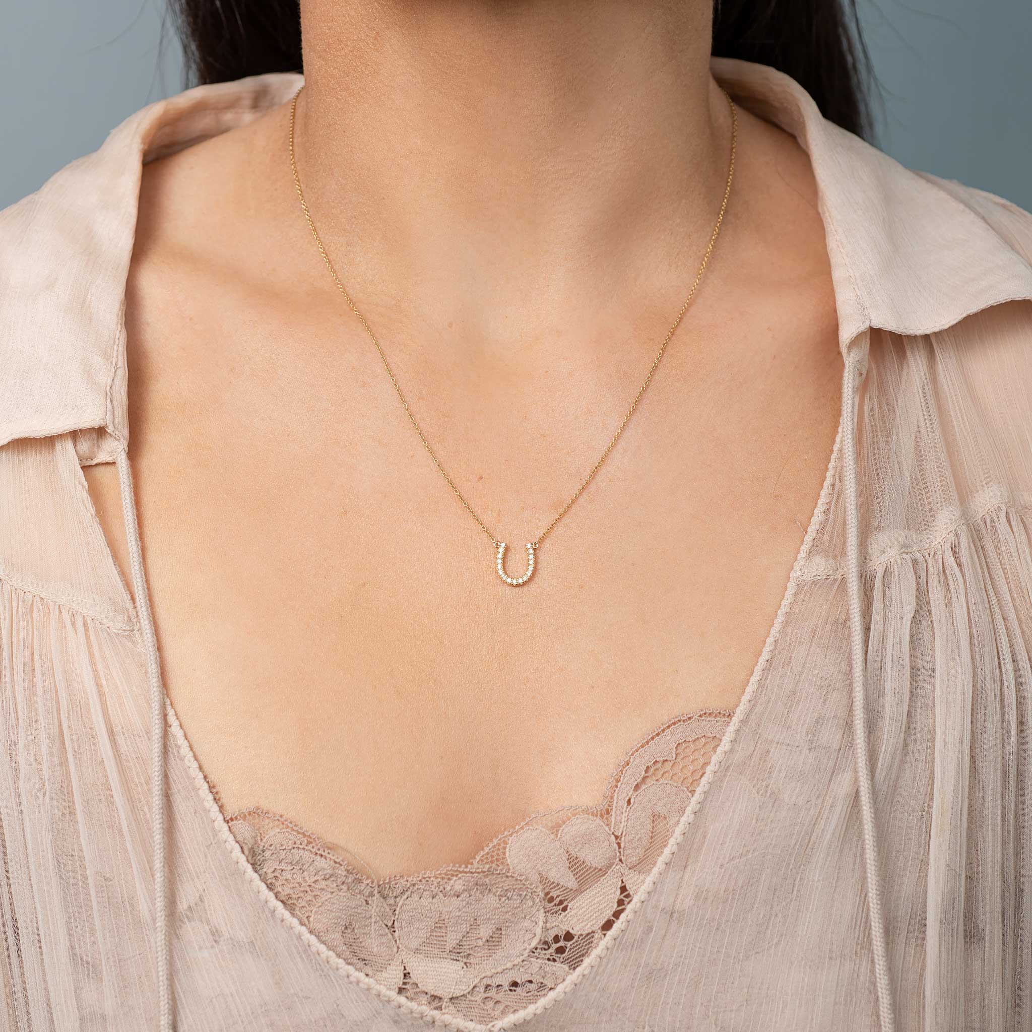 Signature LD Mini Diamond Horseshoe Necklace select from yellow, rose or white gold