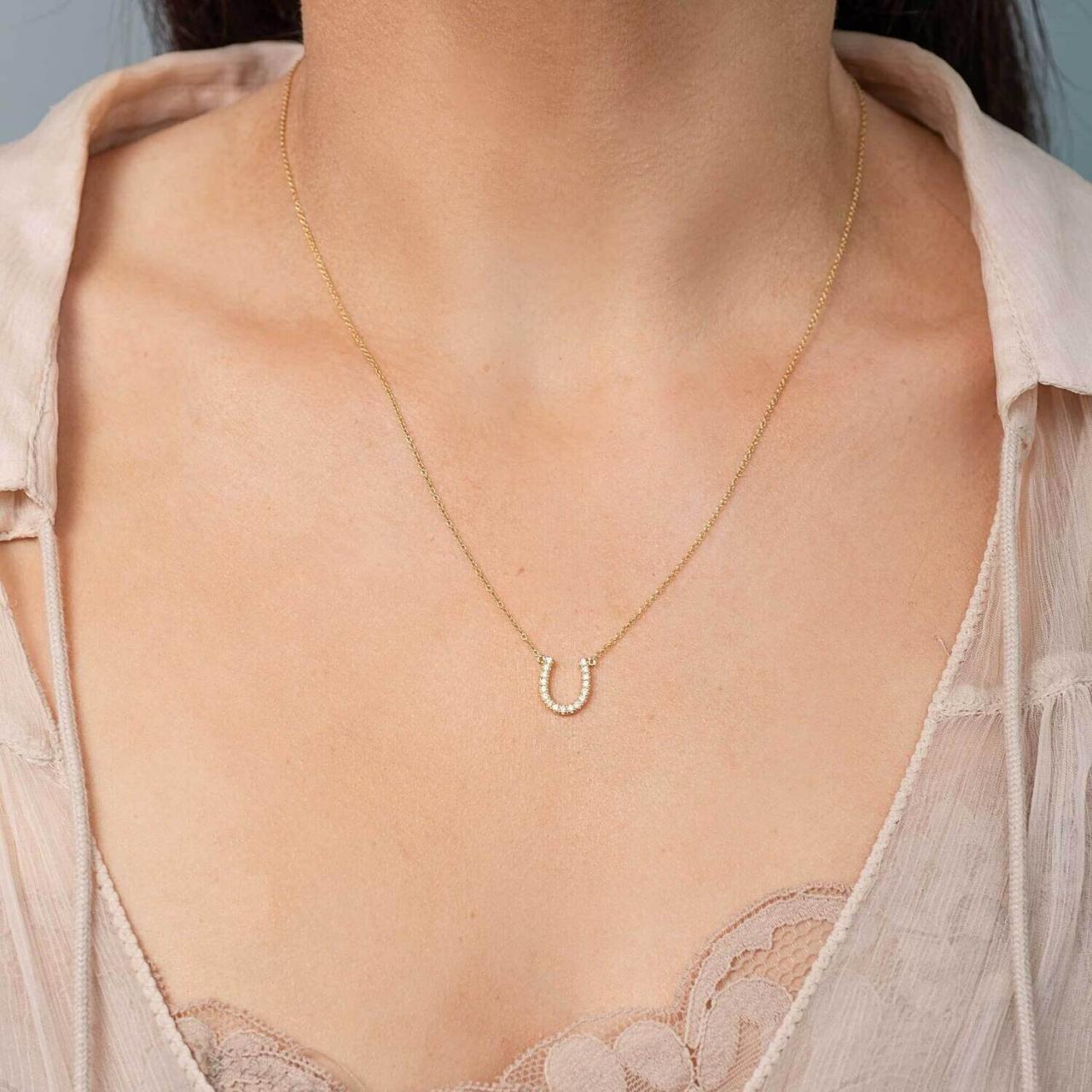Signature LD Mini Diamond Horseshoe Necklace select from yellow, rose or white gold