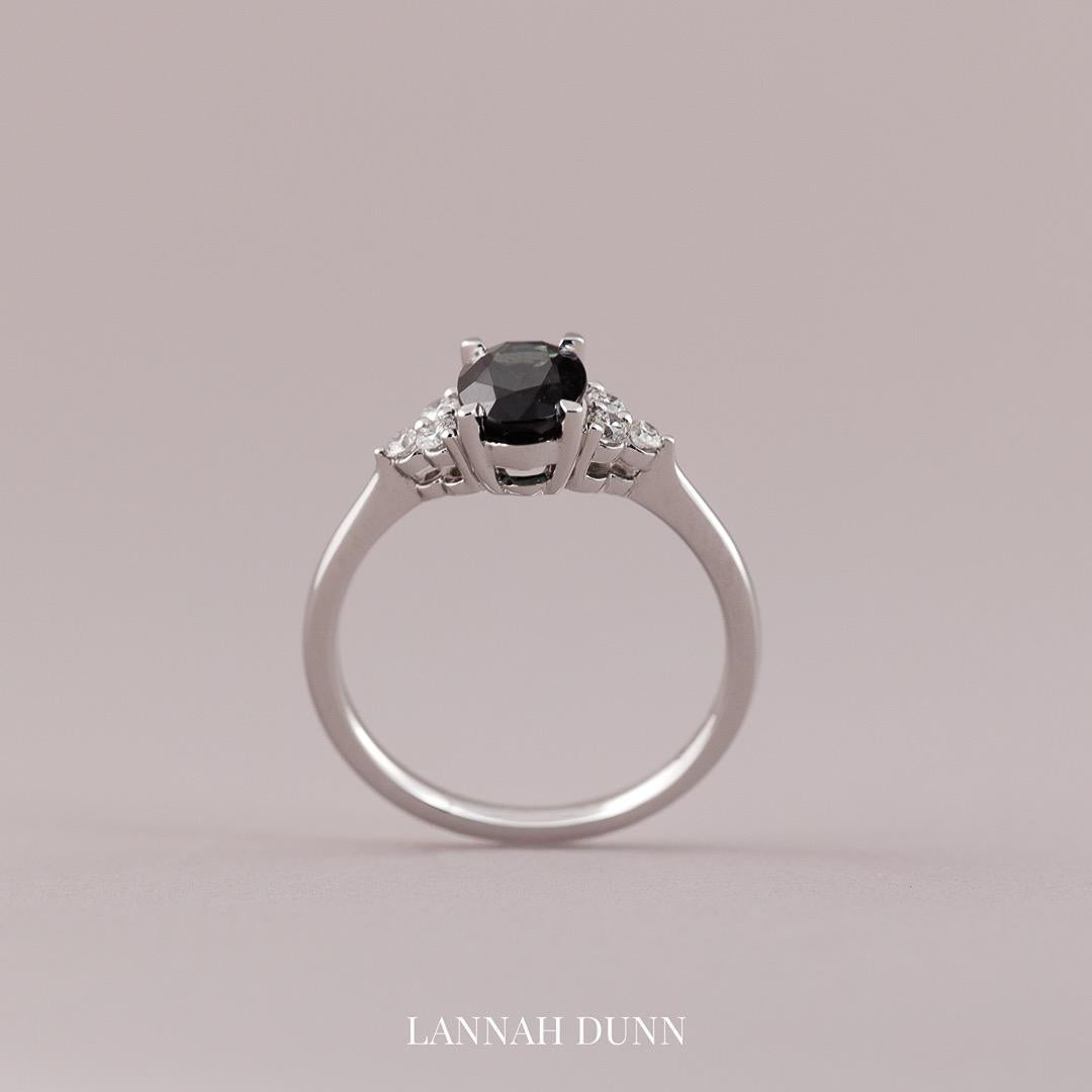 Natural Dark green Garnet & diamond engagement ring