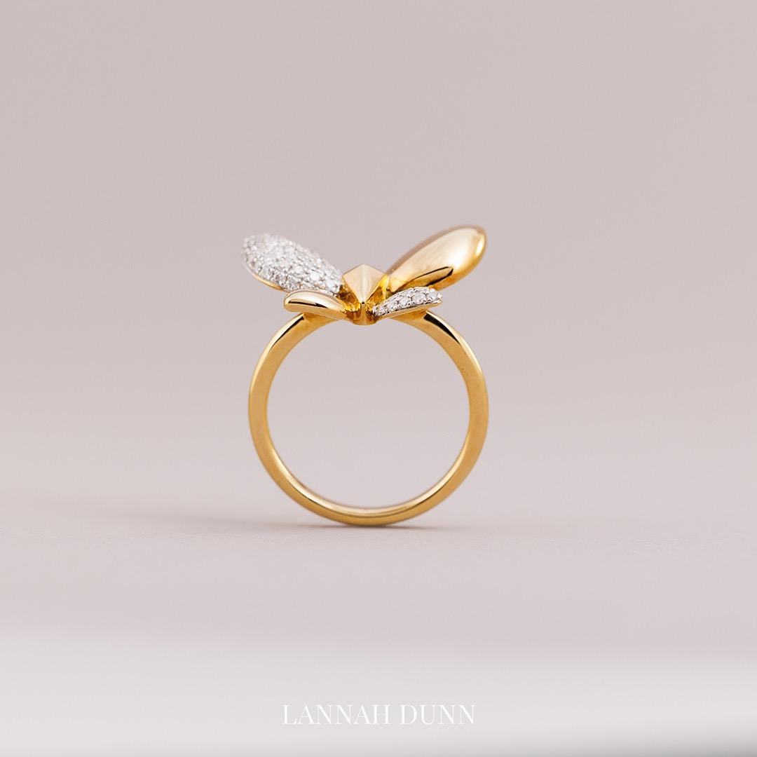 High carat gold and natural diamond butterfly ring