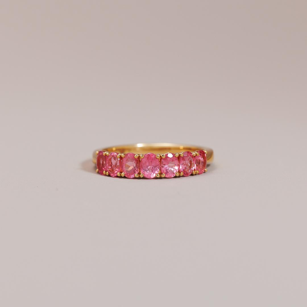 Multi oval pink spinel layer ring