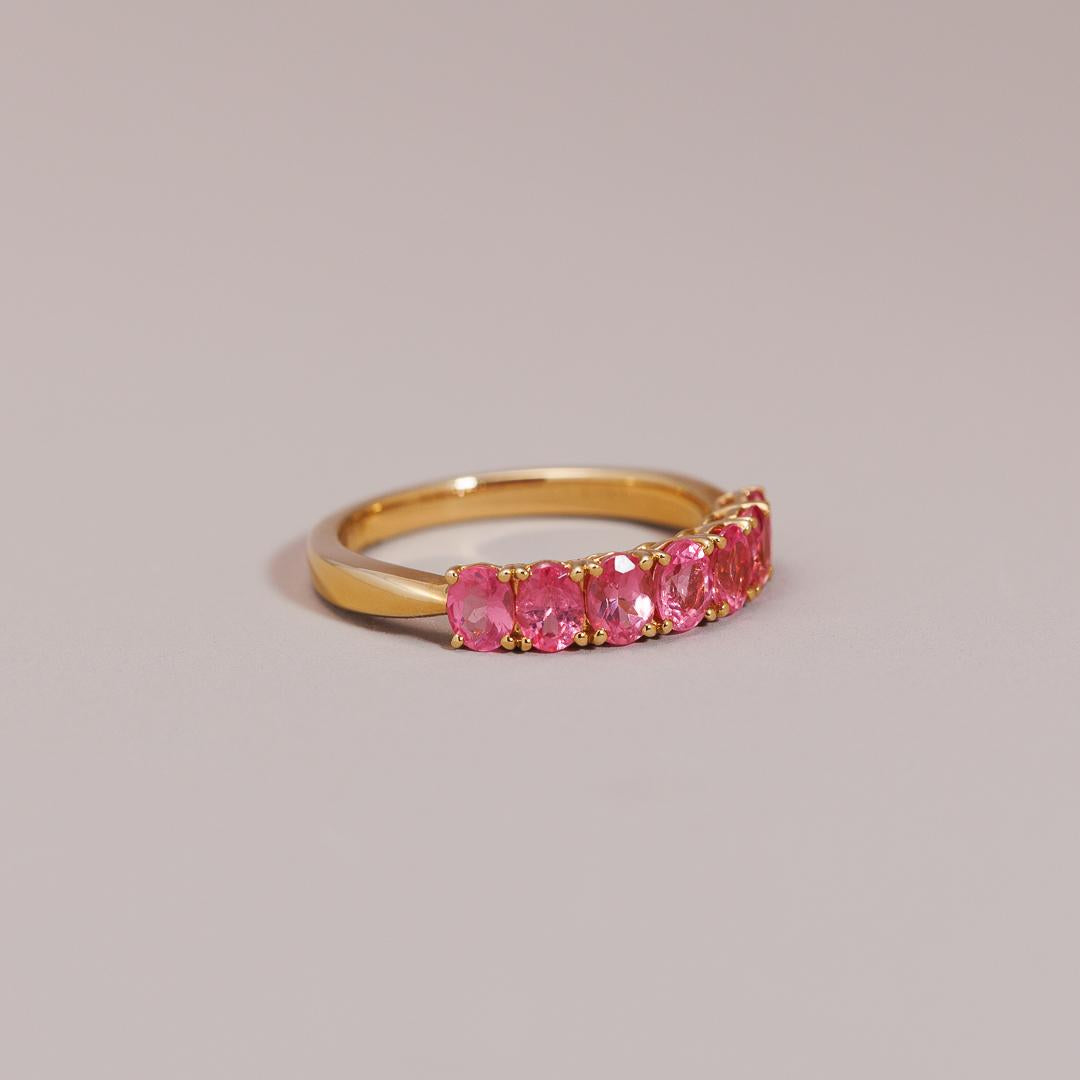 Multi oval pink spinel layer ring
