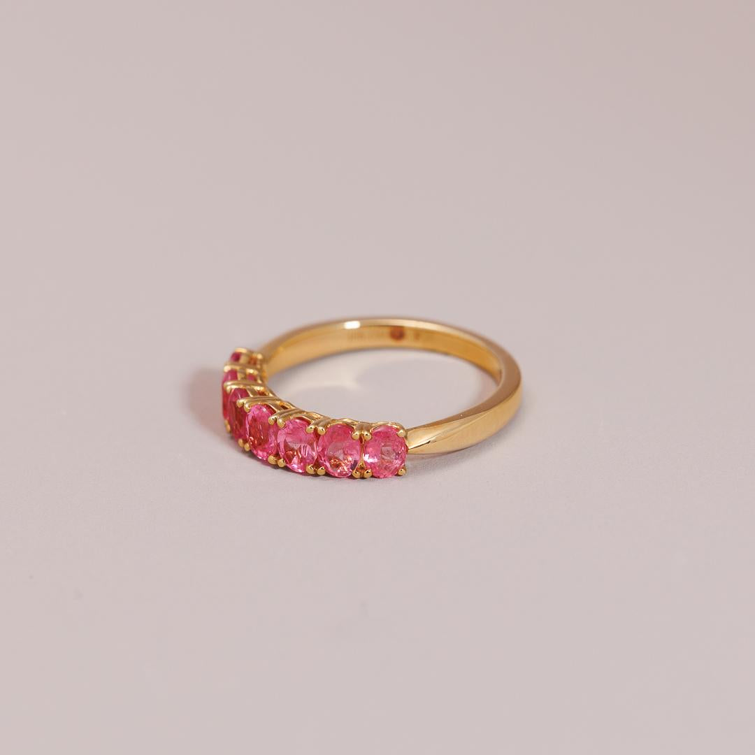 Multi oval pink spinel layer ring