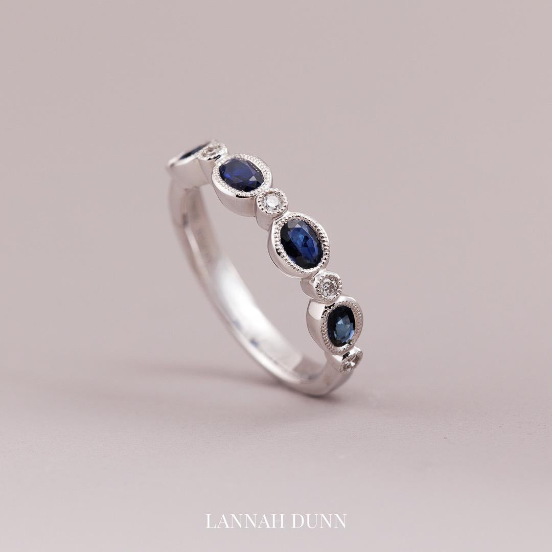 Bezel sapphire & natural diamond half eternity wedding ring
