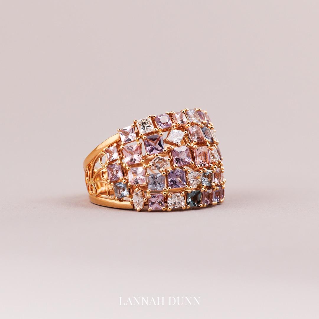 Diamond and natural spinel encrusted gemstone dress ring