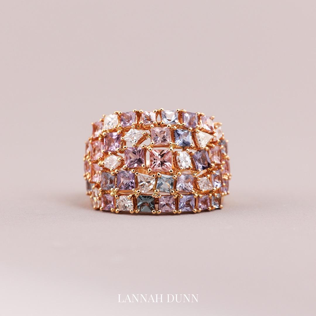 Diamond and natural spinel encrusted gemstone dress ring