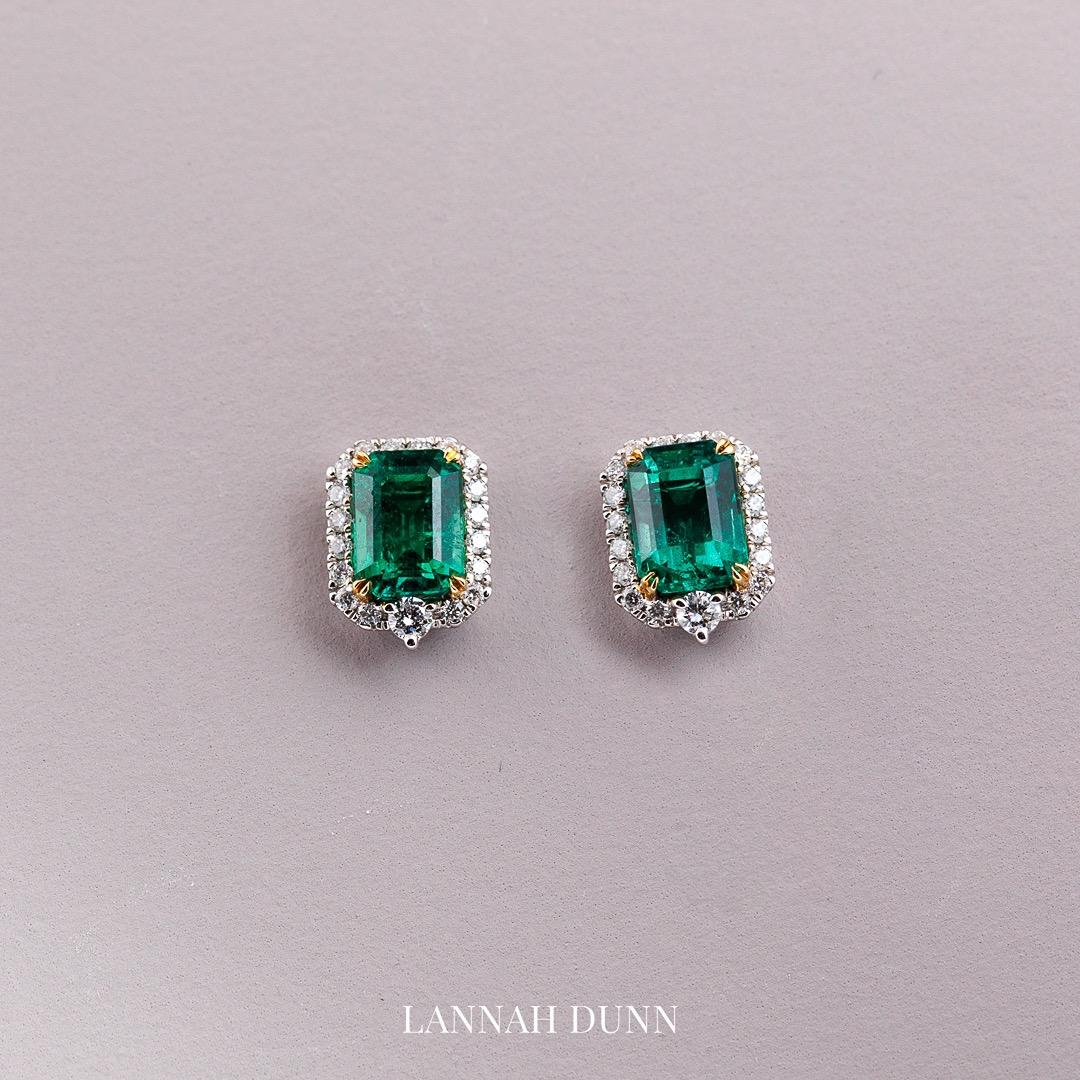 Natural Emerald and diamond stud earrings