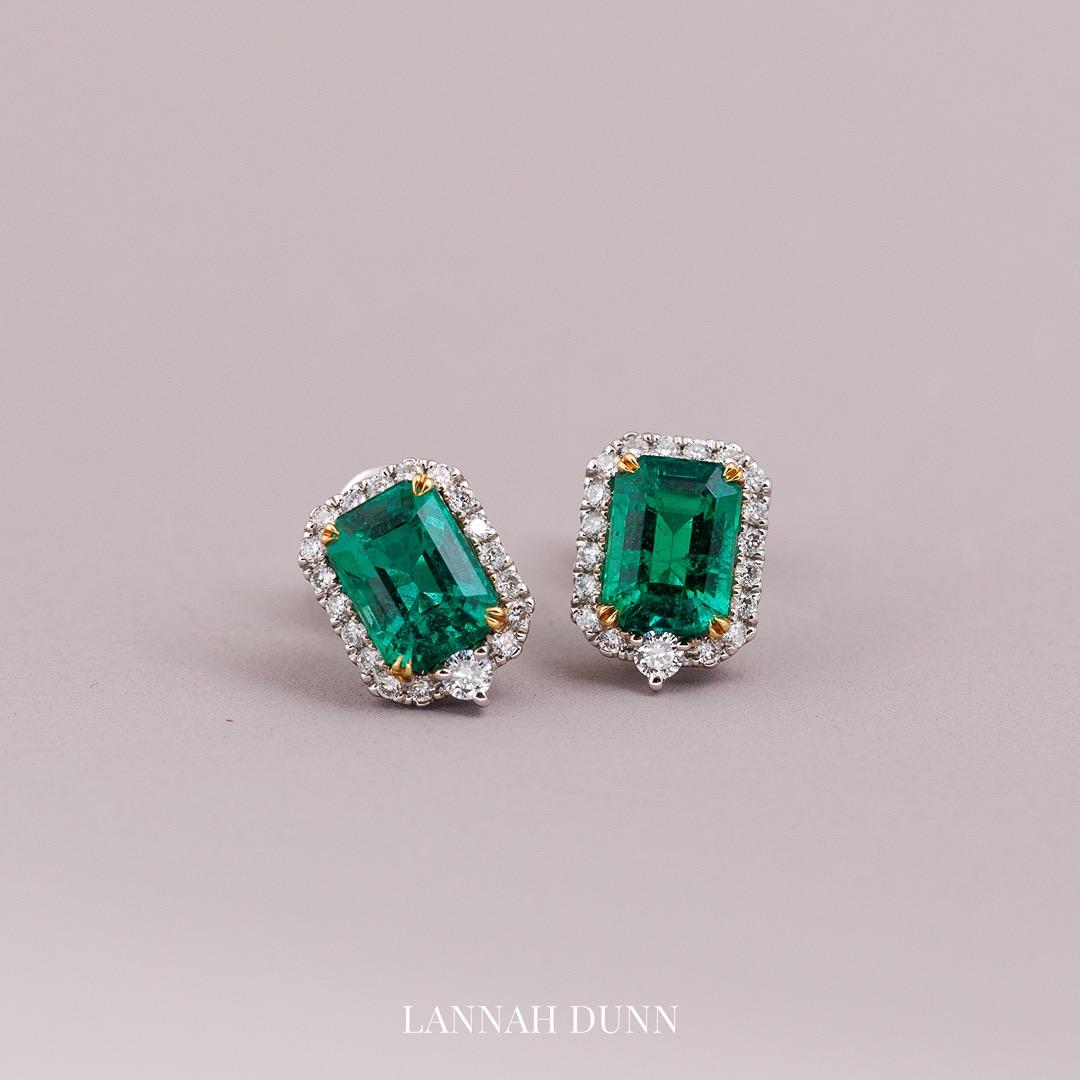 Natural Emerald and diamond stud earrings