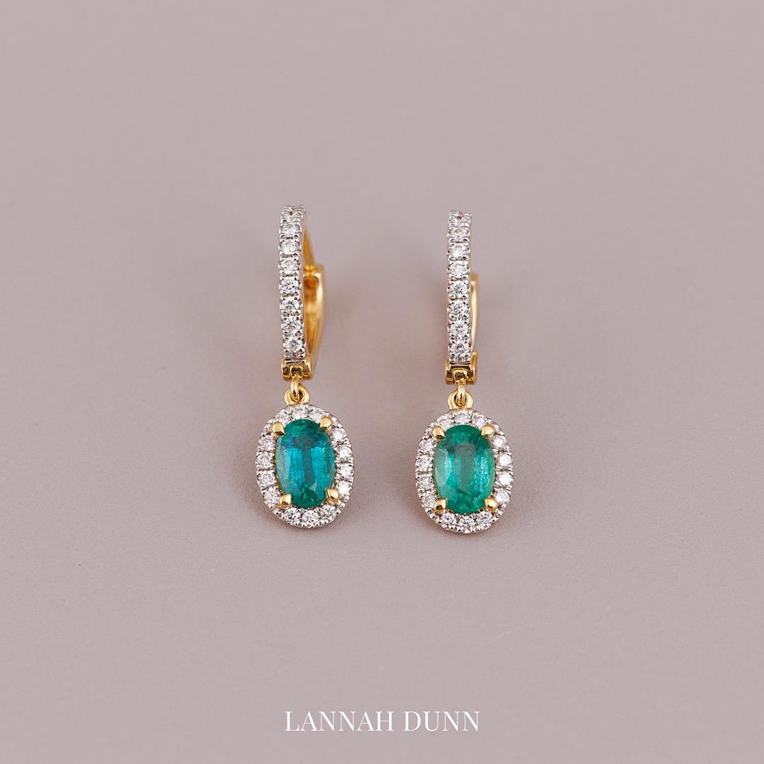Natural Emerald & Diamond suspended drop earrings