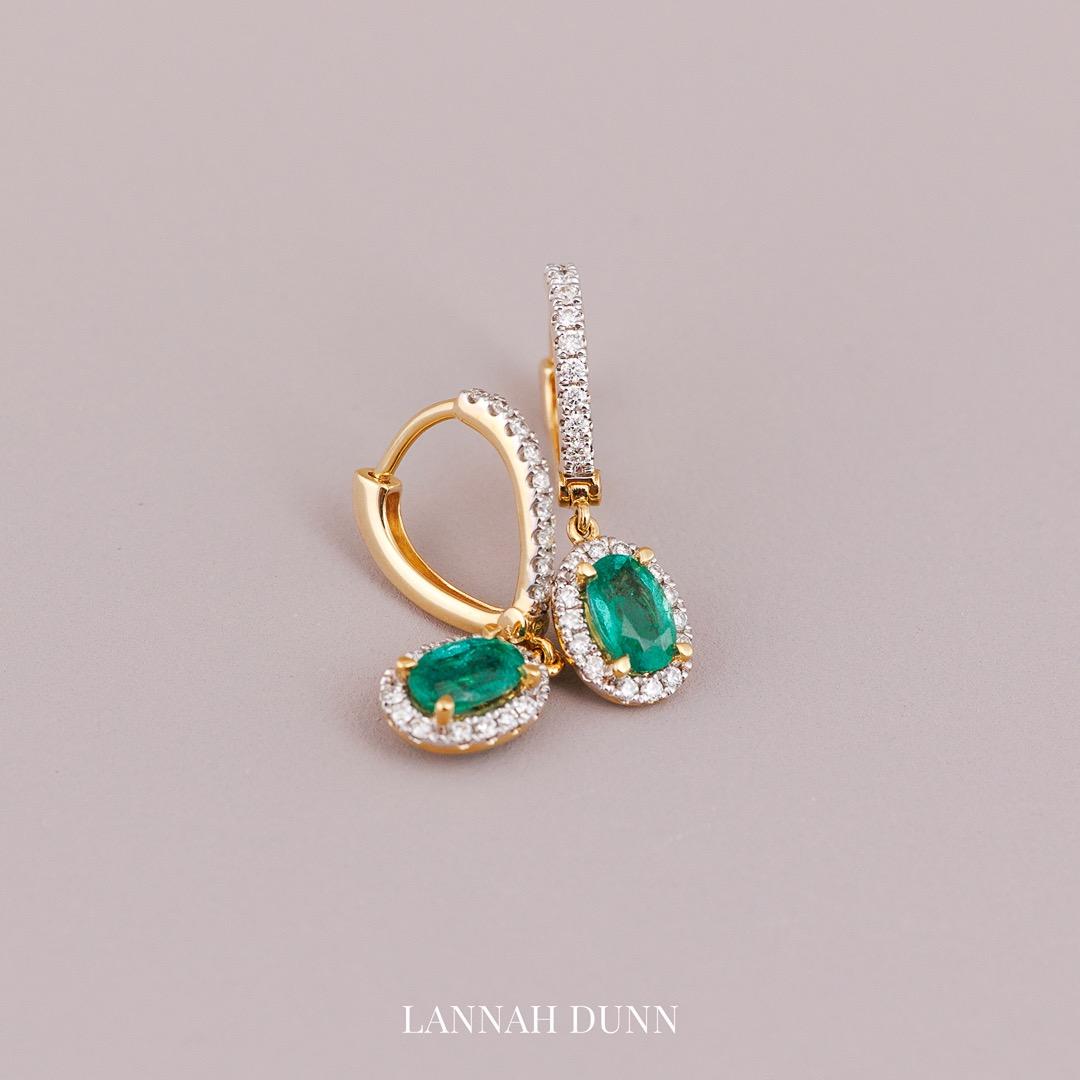 Natural Emerald & Diamond suspended drop earrings