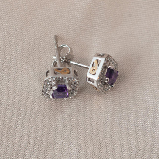 Emerald Cut Amethyst Diamond Studs Emerald Cut Amethyst Diamond Studs