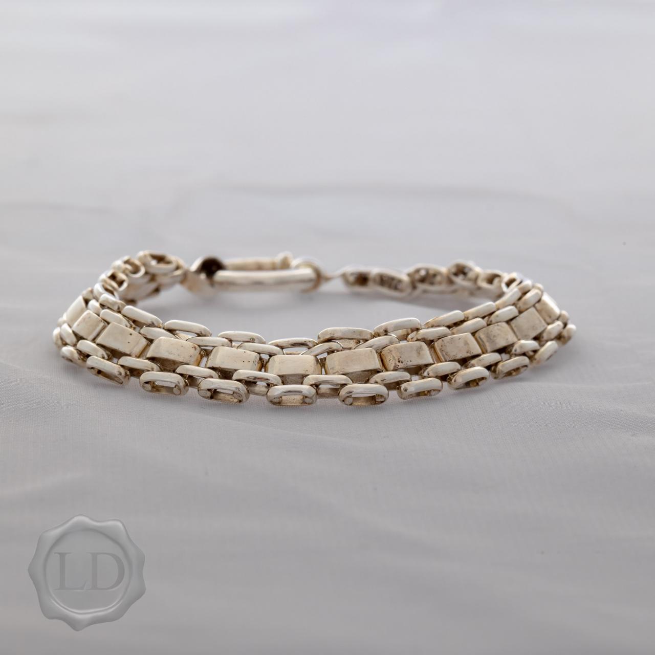Sterling silver flat link polished bracelet