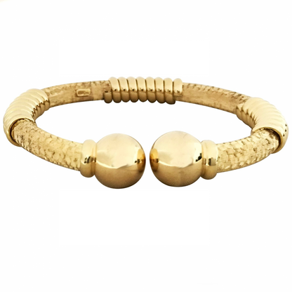 18ct Yellow Gold Textured & Spiral Design Wrist Cuff Bangle
