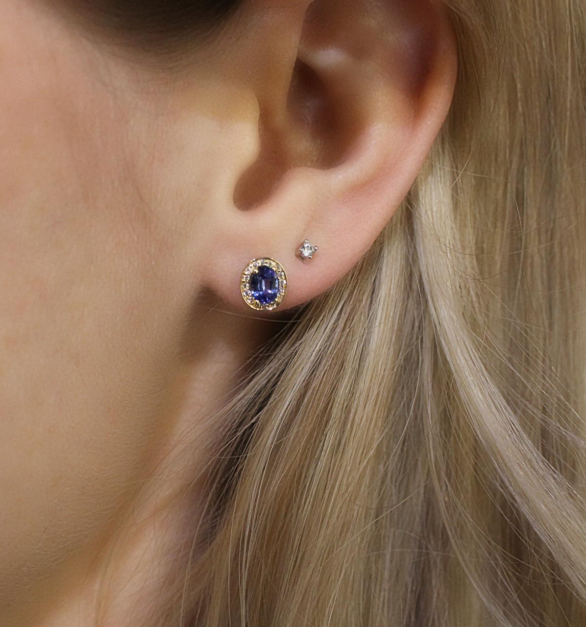 Ceylon Sapphire & Diamond Halo Stud Earrings
