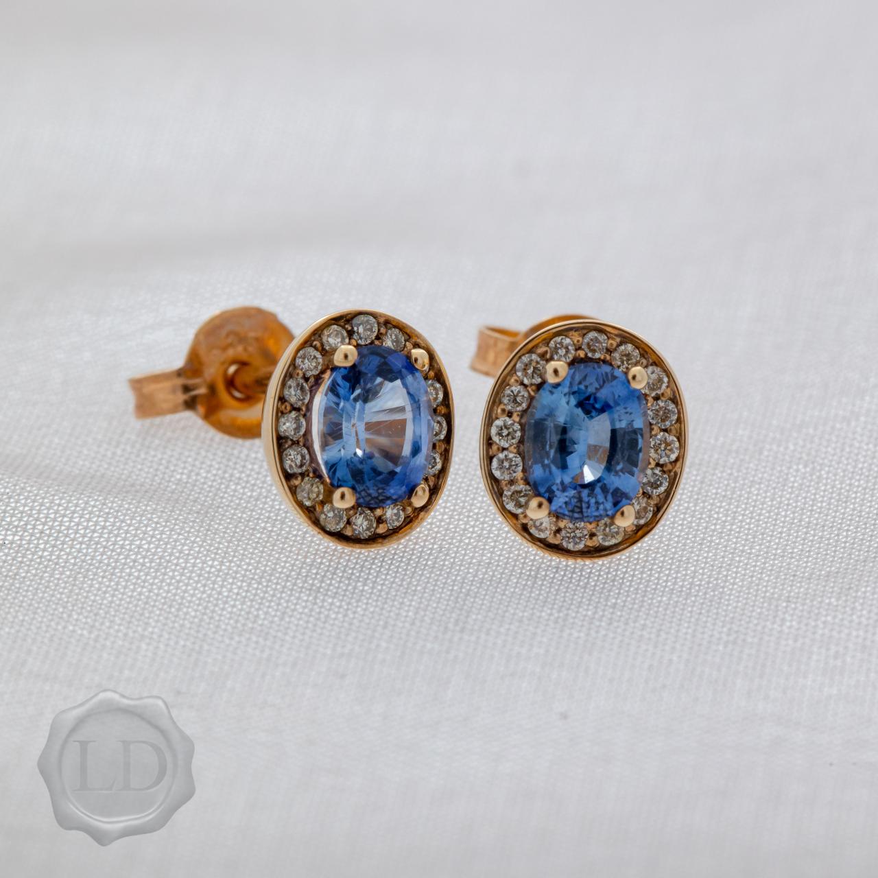 Ceylon Sapphire & Diamond Halo Stud Earrings