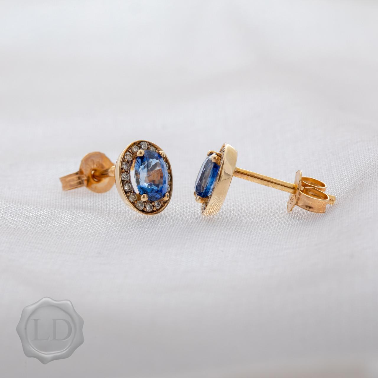 Ceylon Sapphire & Diamond Halo Stud Earrings